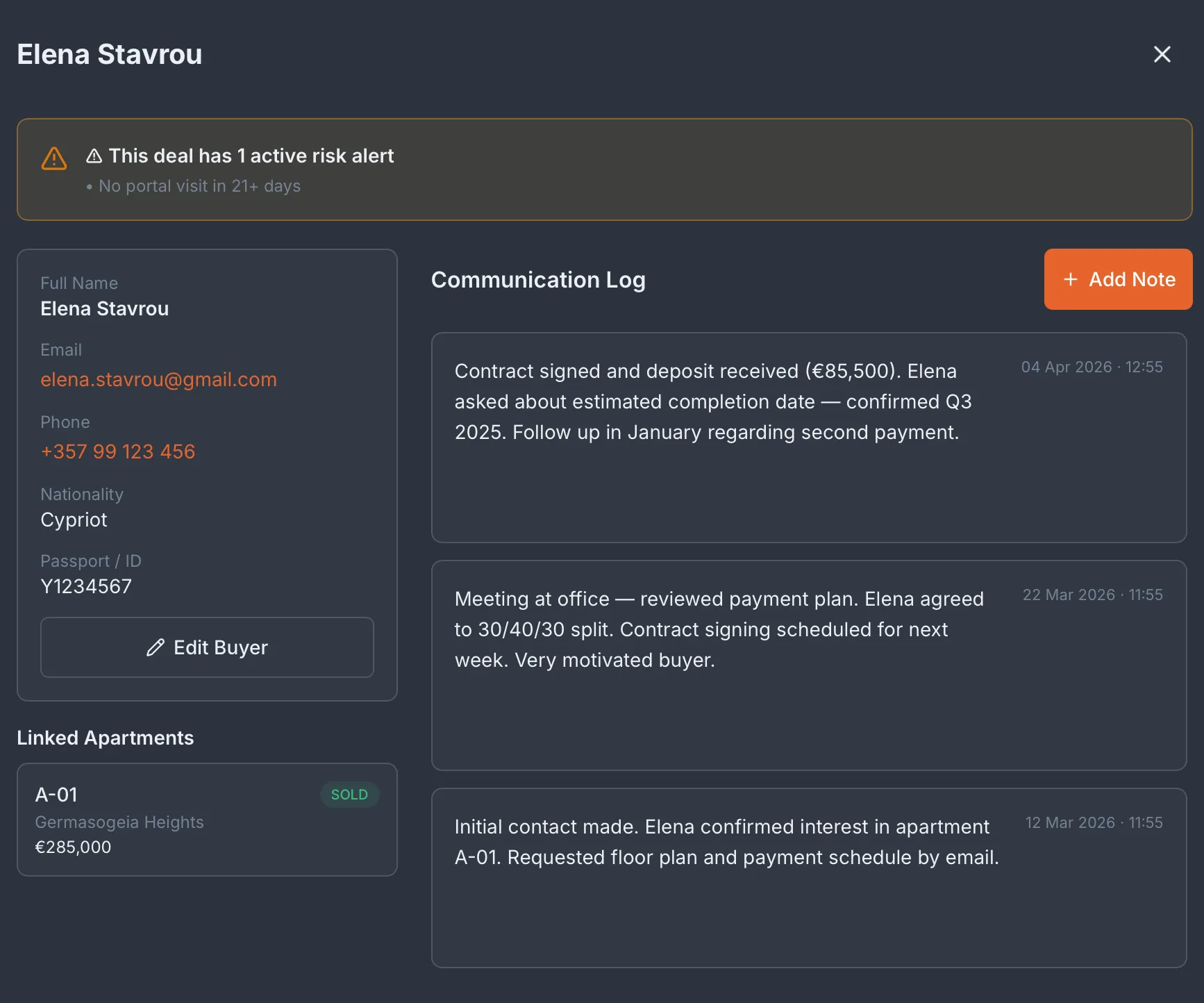Communication log and risk alerts