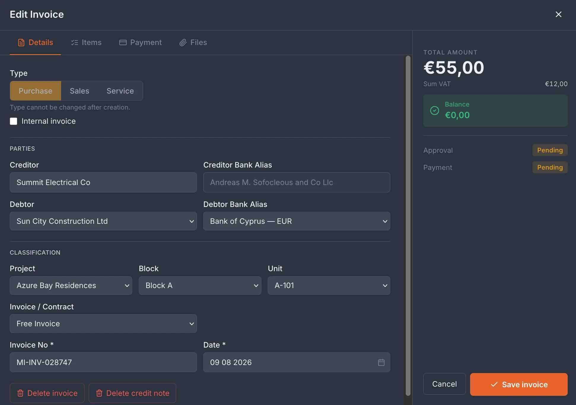 One invoice, fully classified