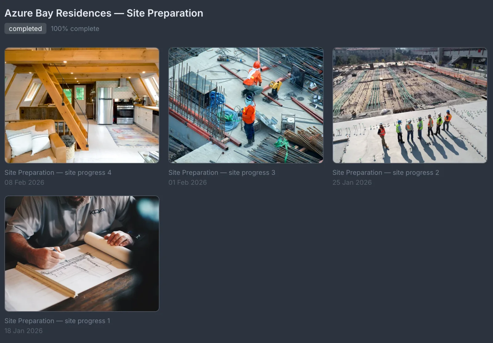 Photos organized by project and construction phase