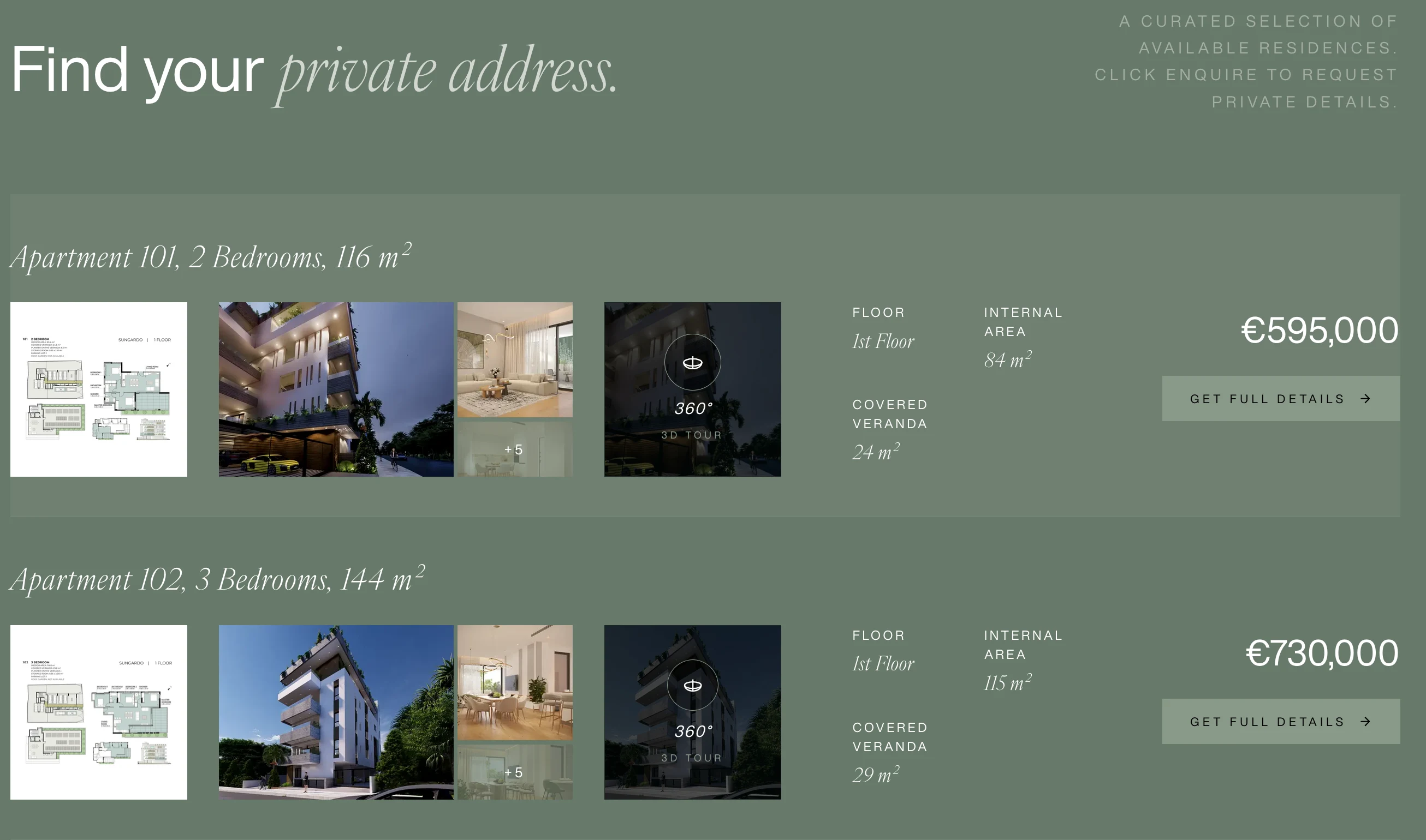 Available residences with pricing and photos