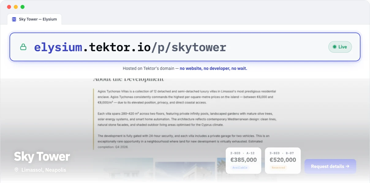 Live on the web in minutes — on your Tektor address
